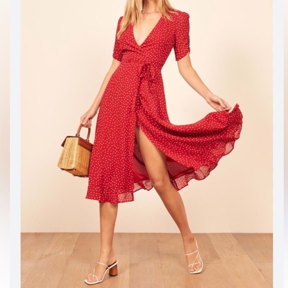 Reformation Dresses & Skirts - Reformation Napa Wrap Midi Dress in Red and White Polka Dot